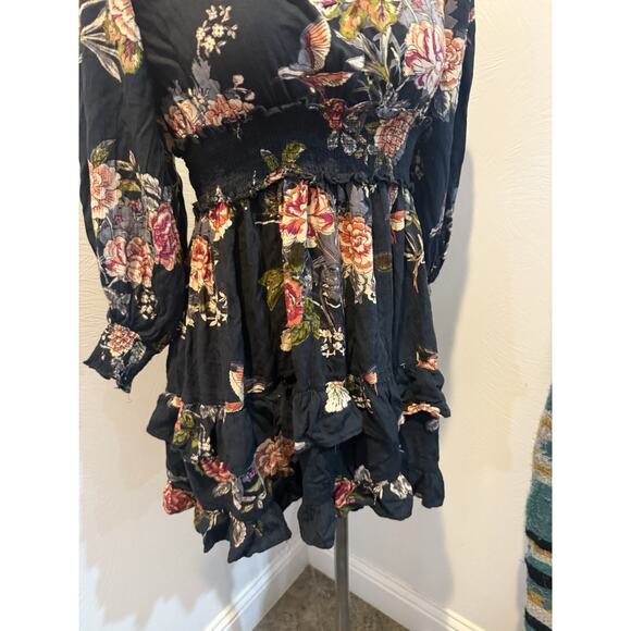 Women’s Angie black Floral Mini Dress Share Open Back Tie Small - Picture 3 of 16